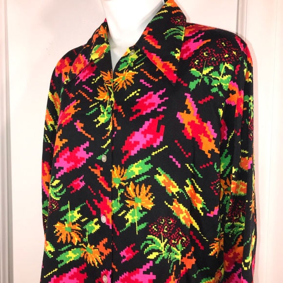 Vintage Retro 1970s Funky Neon Blouse, Size L - Picture 3 of 9